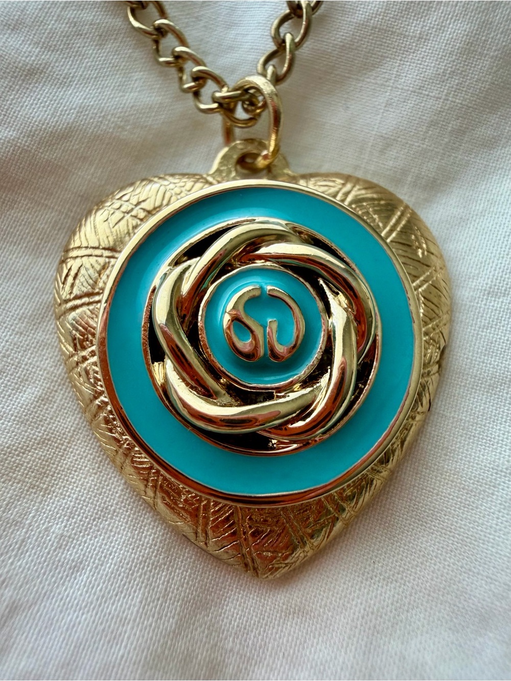 St. John’s Gold-Tone Heart Pendant Necklace with Turquoise Enamel Accent